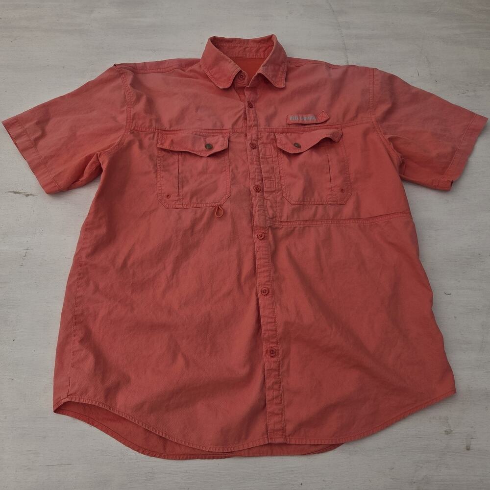 Reel Legends Performance Saltwater Button Shirt Men's L Light Red Vented Fishing